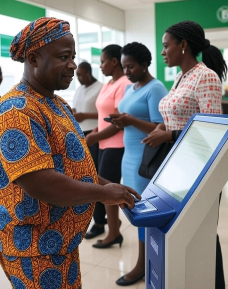 Digital Banking Kiosk - Customer using self-service banking